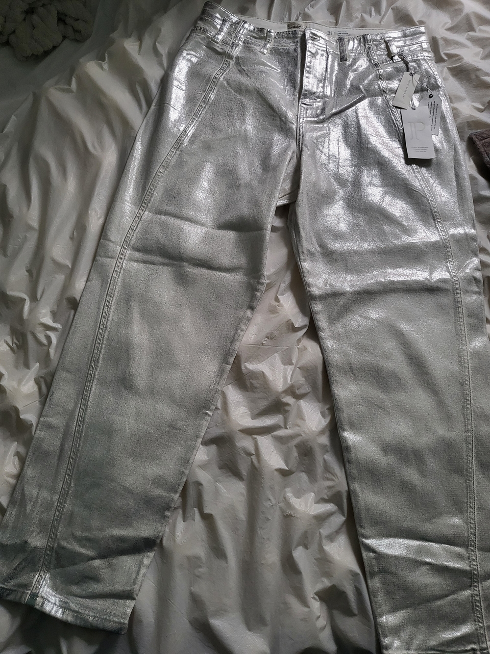 Pilcro Metallic Silver Women's Barrel Jeans